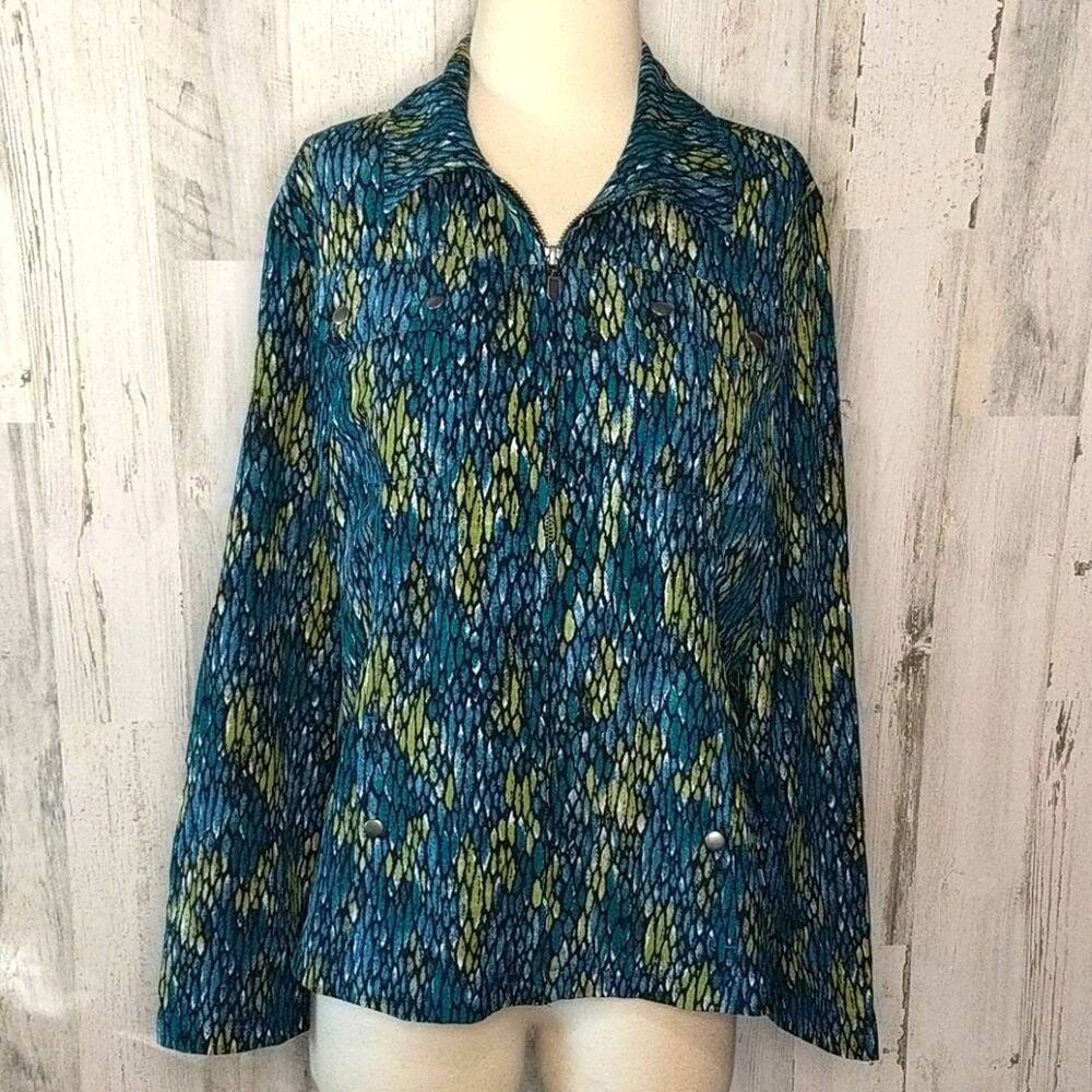 CHICO'S ZENERGY Blue Green Zip Blazer 8 Medium